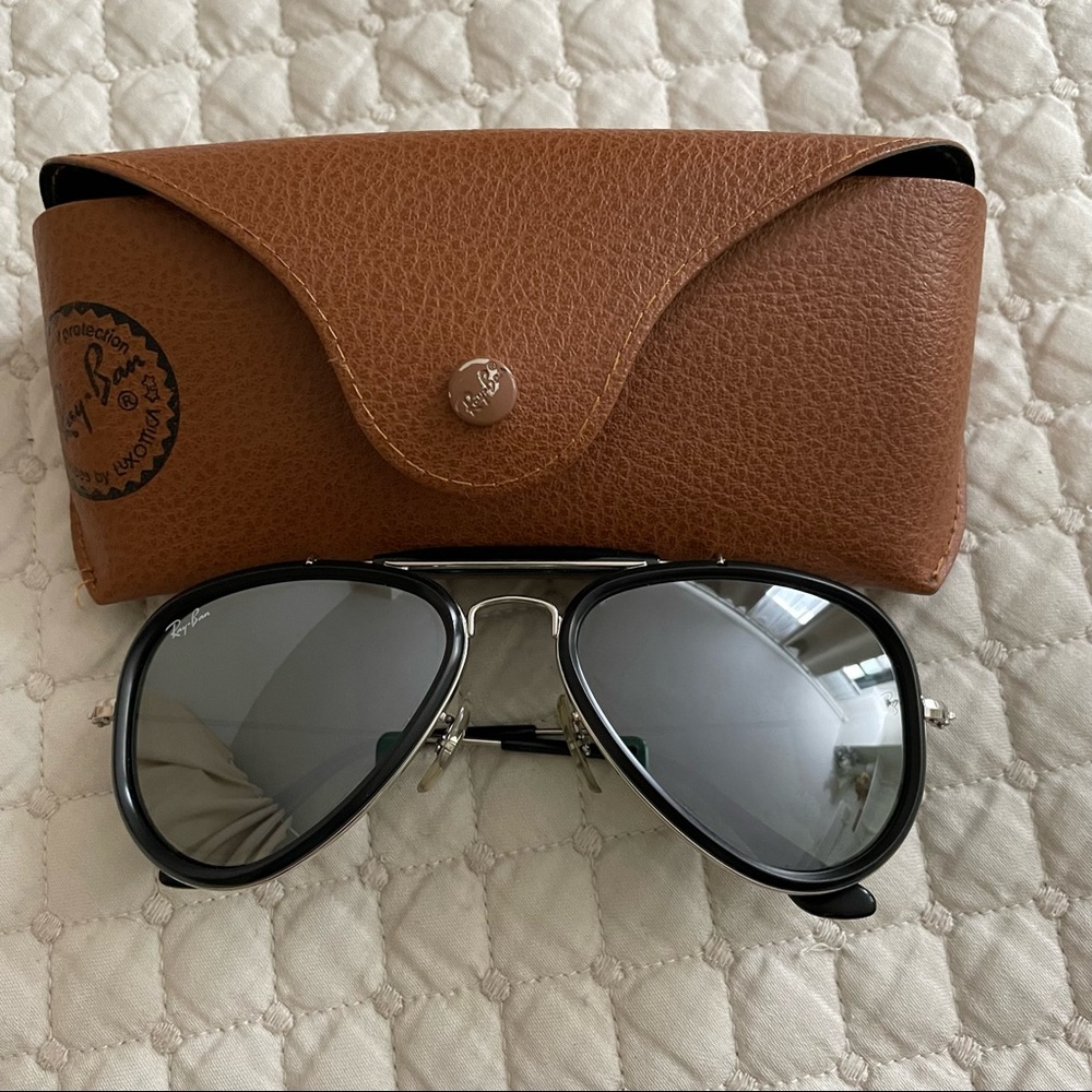 RayBan mirrored aviators.